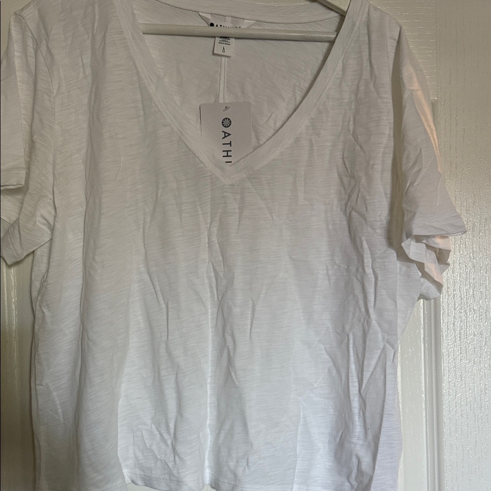Women's White essential slub V-Neck Top